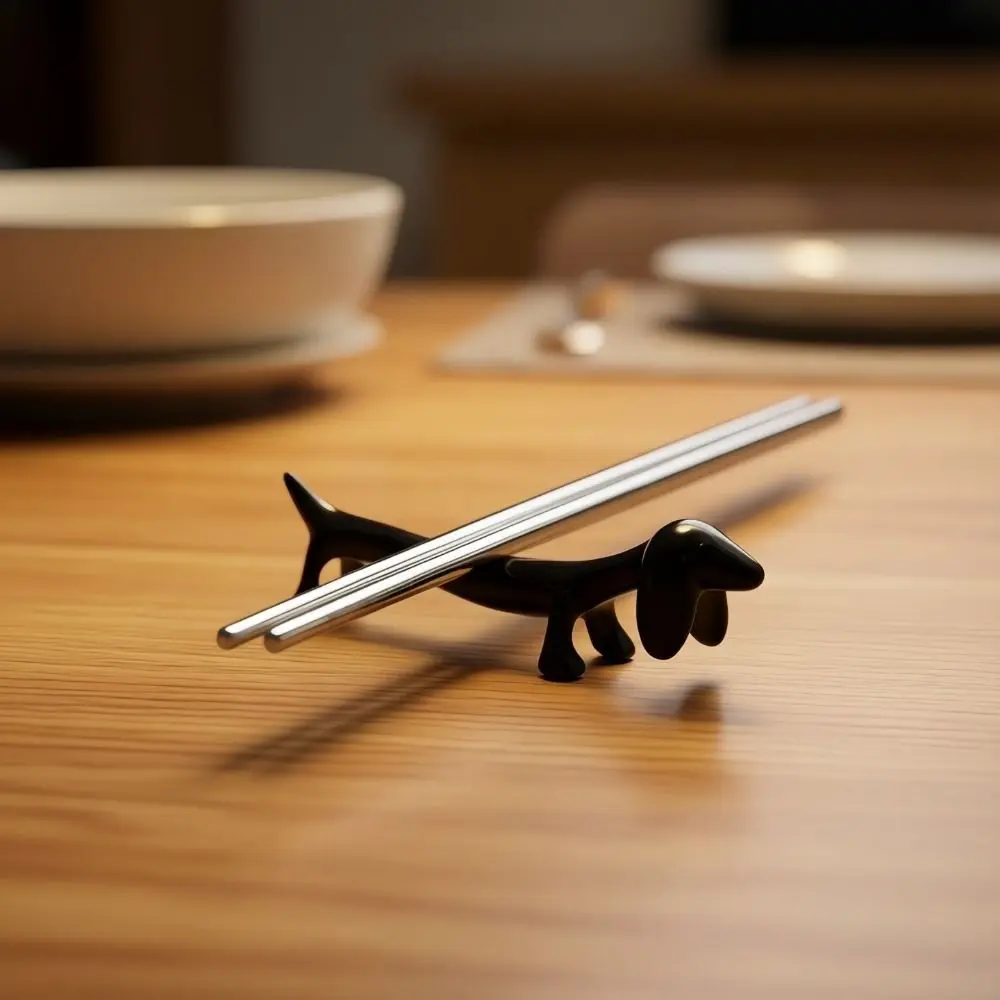 2PCS Zinc Alloy Dachshund Dog Chopstick Holder Silver Dog Shape Cutlery Bracket Holder Cute Decorative Cutlery Rest