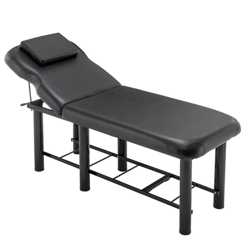 Adjustable massage bed black memory sponge layer removable headrest metal frame