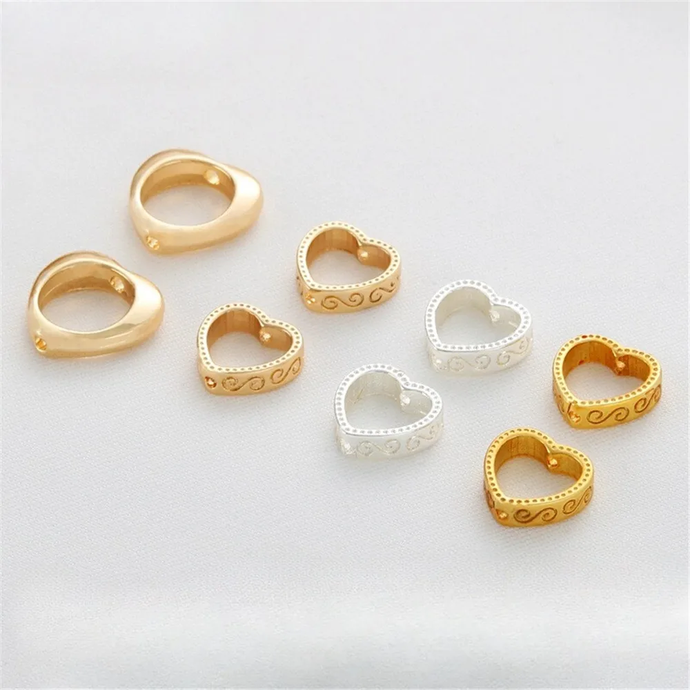 

14K Bag Gold Color Lace Love Glossy Cover Bead Ring DIY Handmade Peach Heart Bead Spacer Ring Bead Bag Bead Ring Accessories