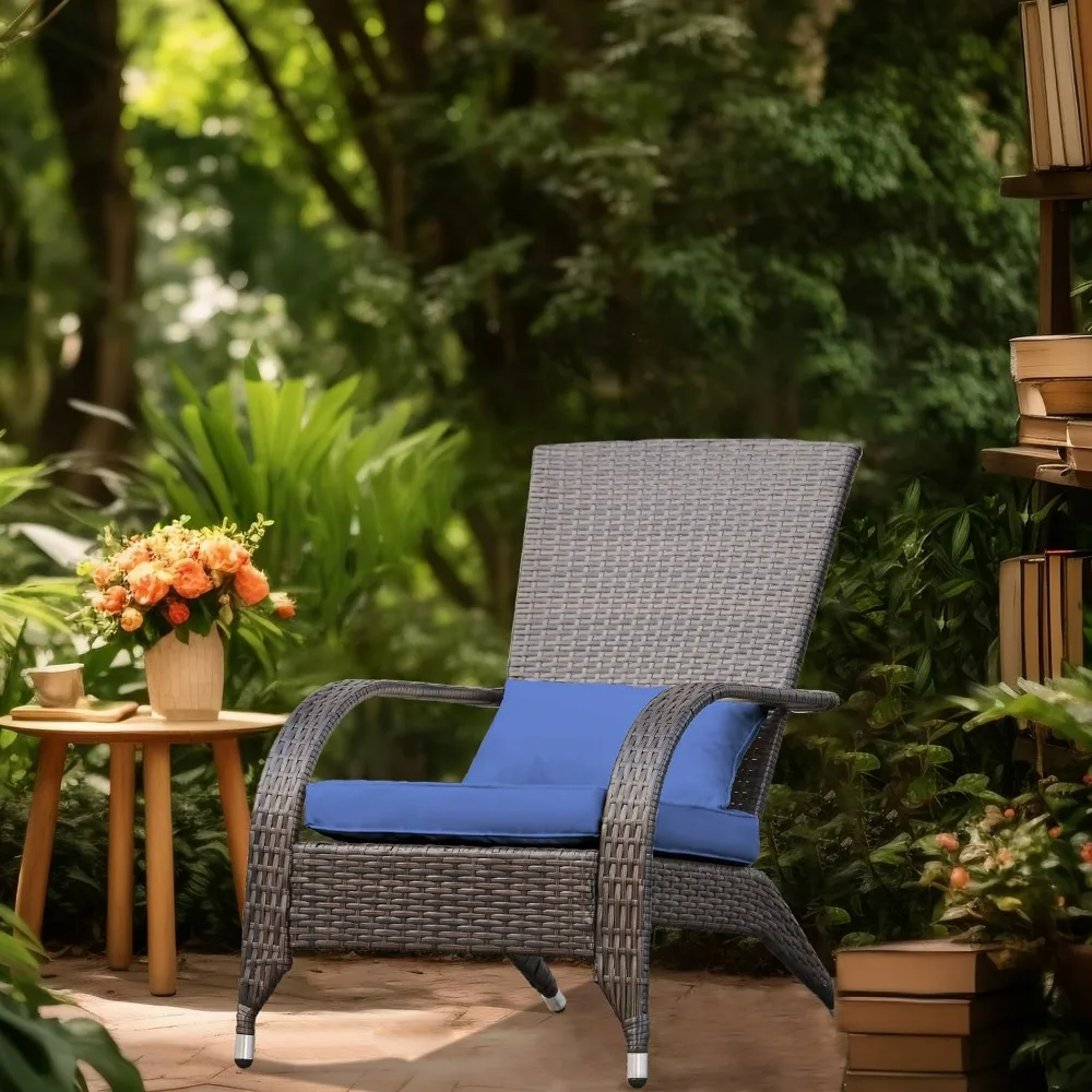 Set Kursi Adirondack Anyaman Luar Ruangan 2 Kursi Lubang Api Rotan Kursi Teras Aksen Santai Nyaman Ukuran Besar dengan Bantal Lembut De Rendah