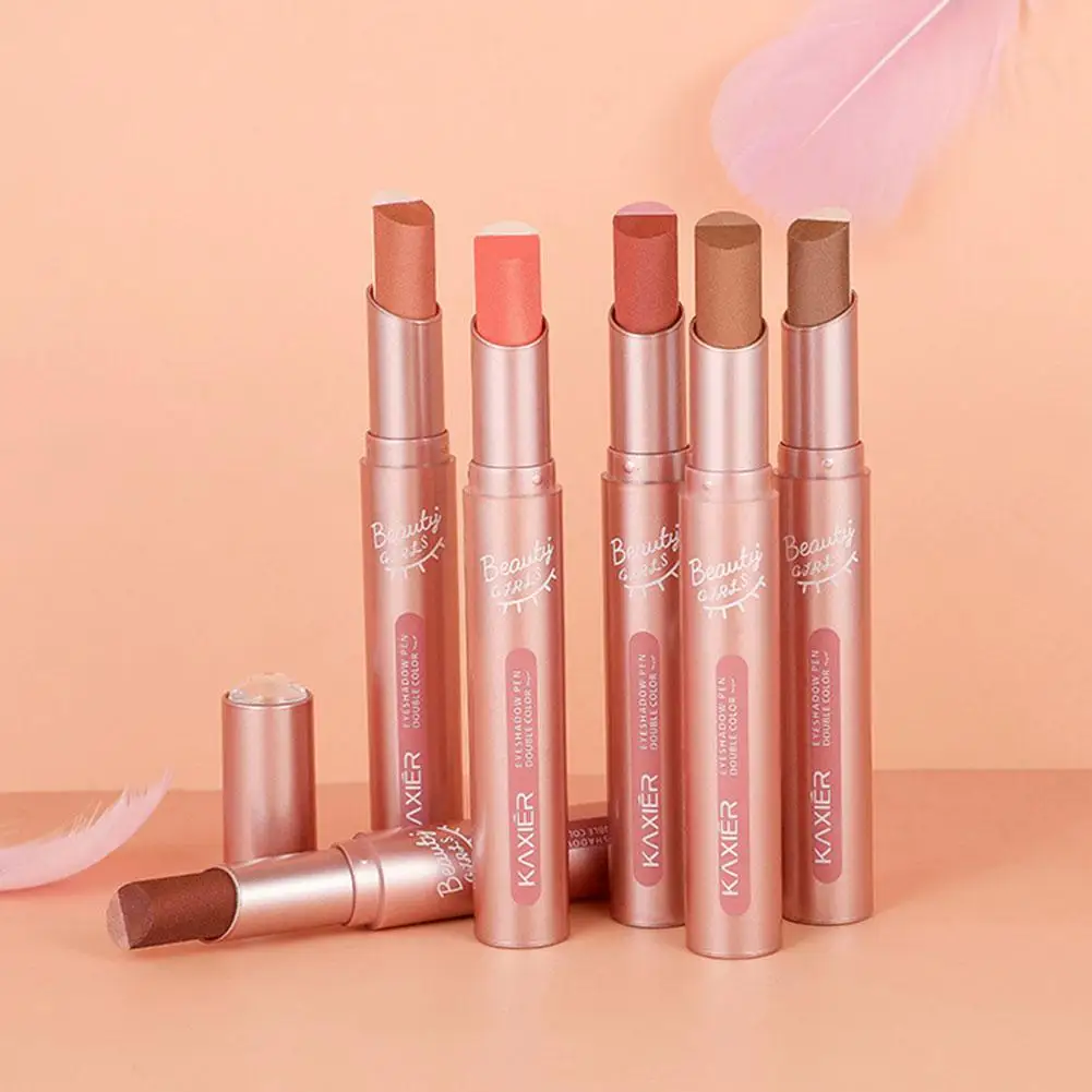 قلم ظلال عيون متدرج بلونين مقاوم للماء ومقاوم للعرق وظلال عيون لامعة كسول أدوات مكياج تجميل مريحة تدوم طويلاً