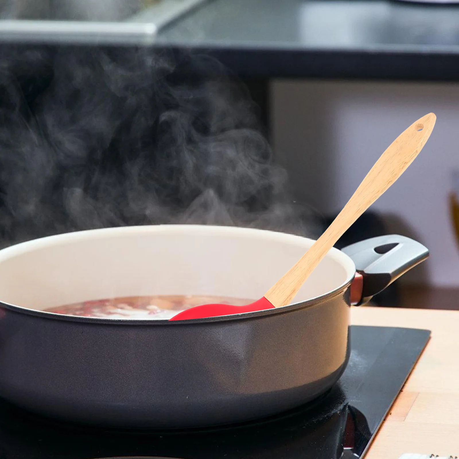 

Round Bend Handle Silicone Skimmer Heat Resistant Oil Filter Spoon For Frying French Fries Vegetables Meat Wonton Food