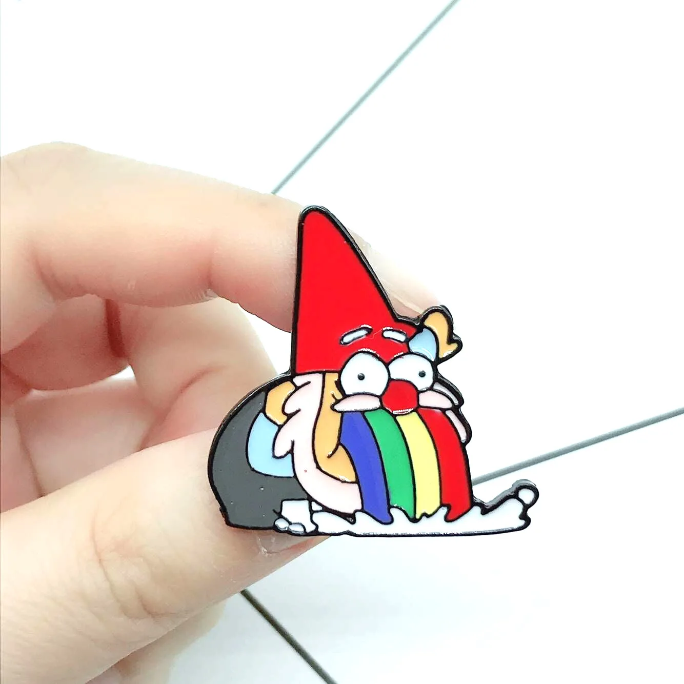Anime Character Spitting Rainbow Dwarf Enamel Brooch Cute Funny Badge Lapel Backpack Hat Pin Cosplay Jewelry Accessories Gifts