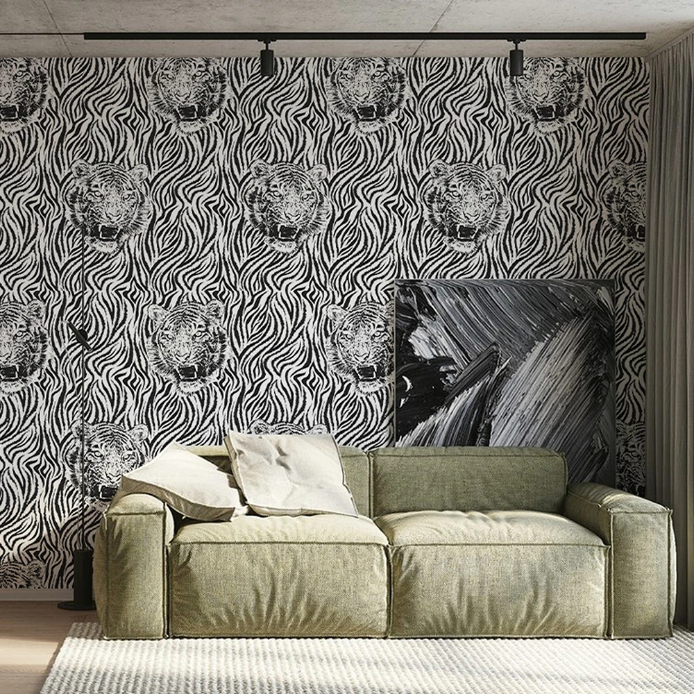 Black Tiger Wallpaper Self-adhesive Waterproof PVC Wallpapers Living Room Bedrooom Furniture Cupboard Stickers Home Decoration