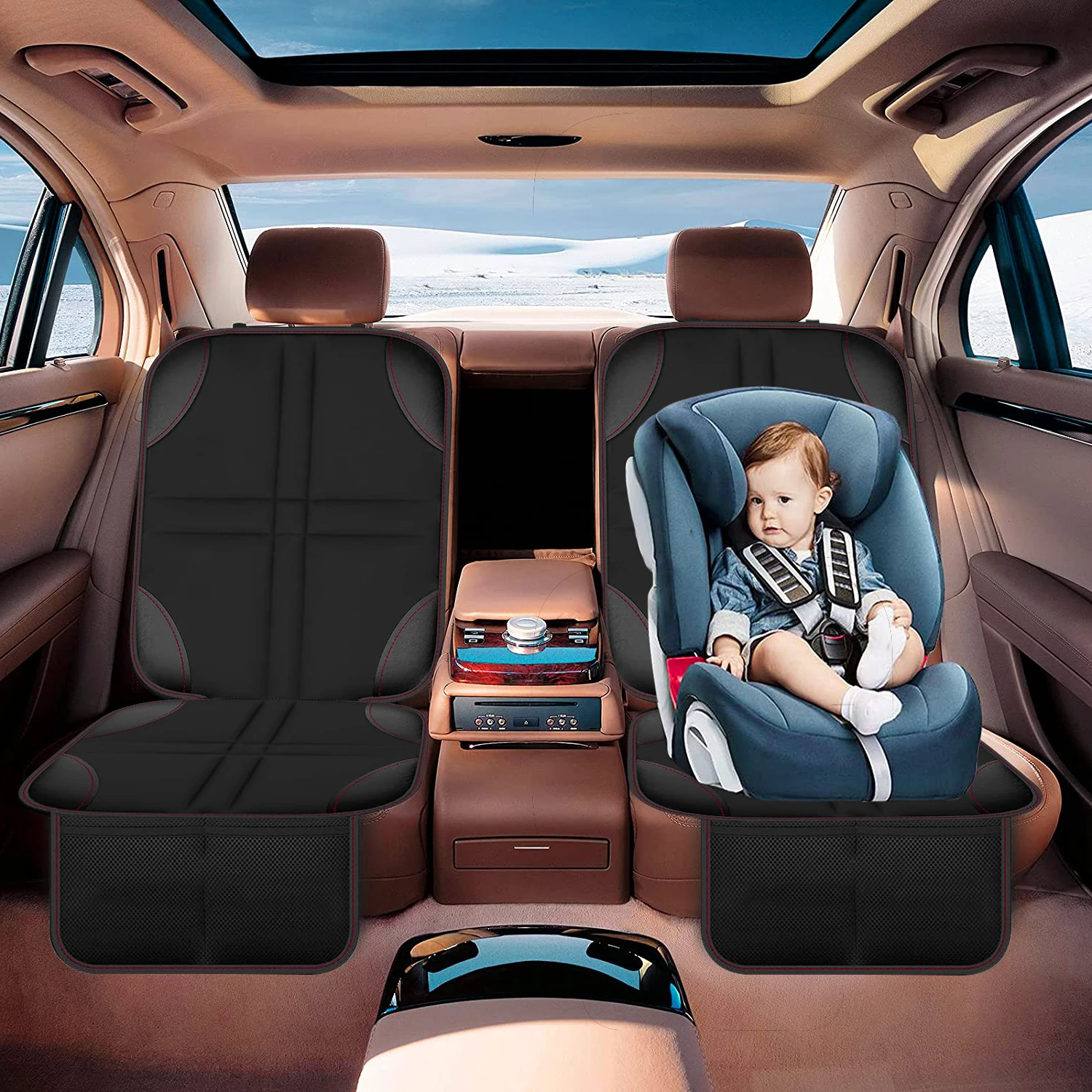 Autositzschutz, UMJWYJ 2er-Pack Autositzschutz für Kinderautositz – rutschfestes Basismaterial aus Silikagel mit großen Partikeln – Detail 1