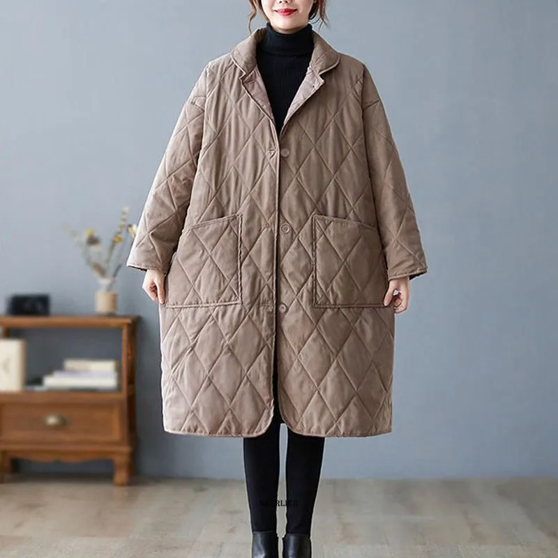 Veste en Coton à Col Rabattu pour Femme, Vêtement d'Hiver de Grande Taille 4XL, 110kg