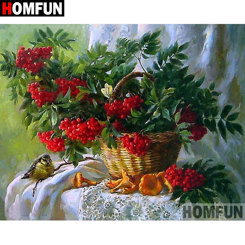 

HOMFUN 5D DIY алмазная живопись полная квадратная/круглая дрель "Вишня птица" 3D вышивка крестиком подарок домашний декор A00552