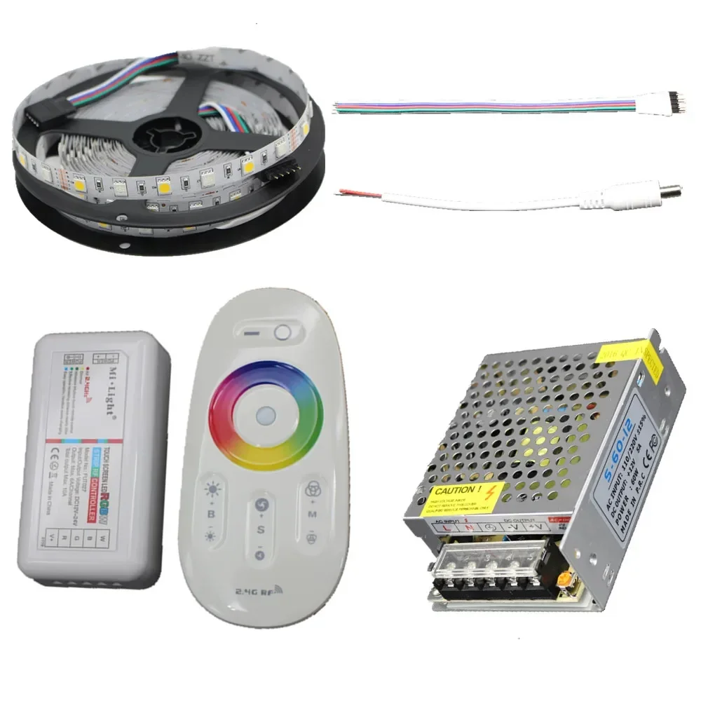 RGB RGBW RGBWW led strip 20m 15m 10m 5m Ribbon 12V Waterproof IP67 IP65 IP20 5050+2.4G RF Remote Controller + Power adapter Kit