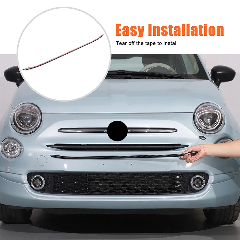 

For Fiat 500 2016+ Automotive front bumper grille decoration ABS carbon fiber Black Automotive front grille decorative rod