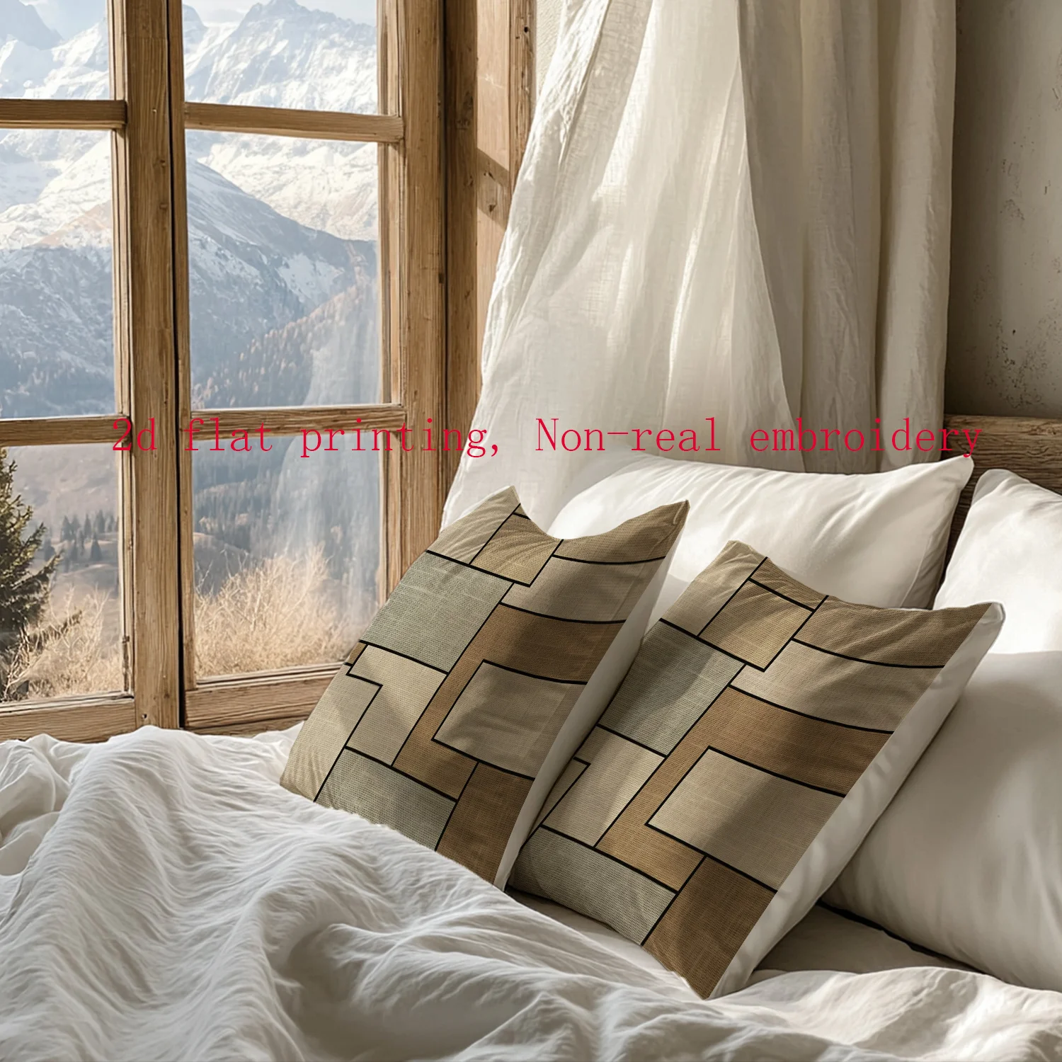 Juego  2 Piezas, Fundas  Almohada con Estampado 2D Plano, Temática  Primavera con Patrones Geométricos en Estilo Minimalis