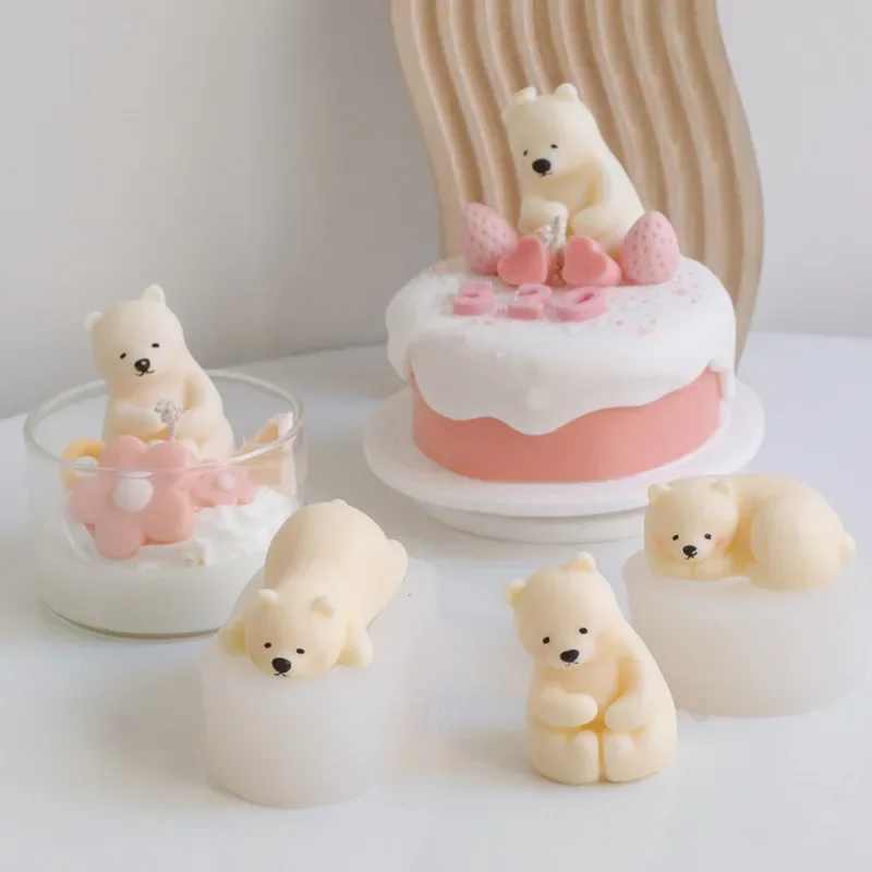 3D Cute Cartoon Bear Silicone Candle Mold Diy Handmade Soap Plaster Ice Cube Baking Mould Birthday Party Wedding Gift Making Kit