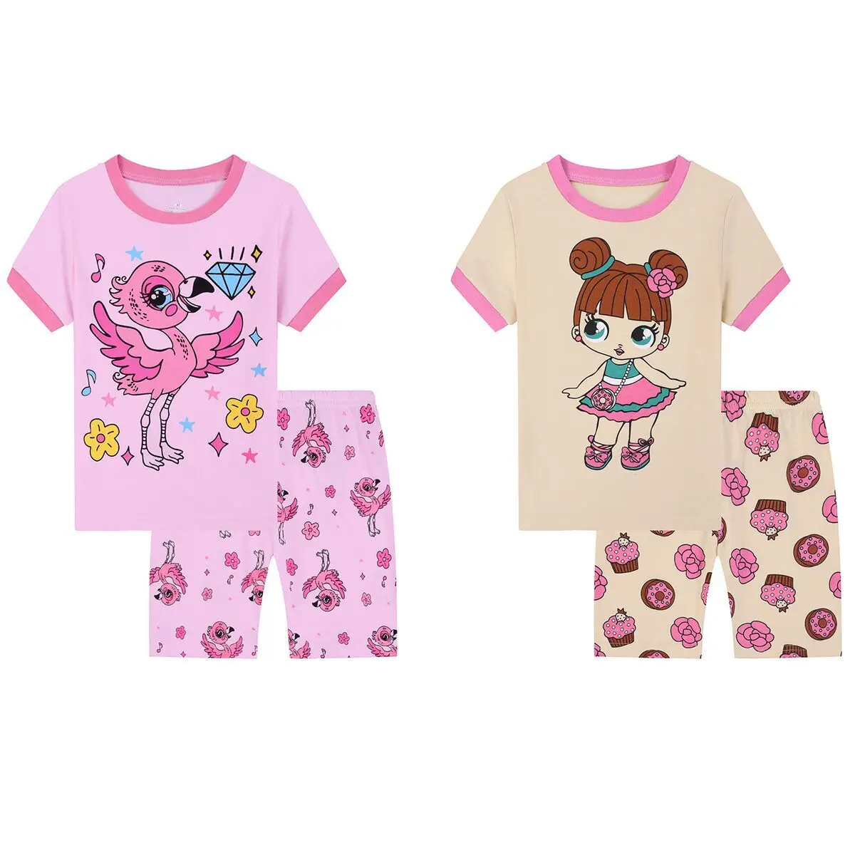 Little Big Girls Pajamas Set Short Sleeve PJs 100% Cotton Pyjamas