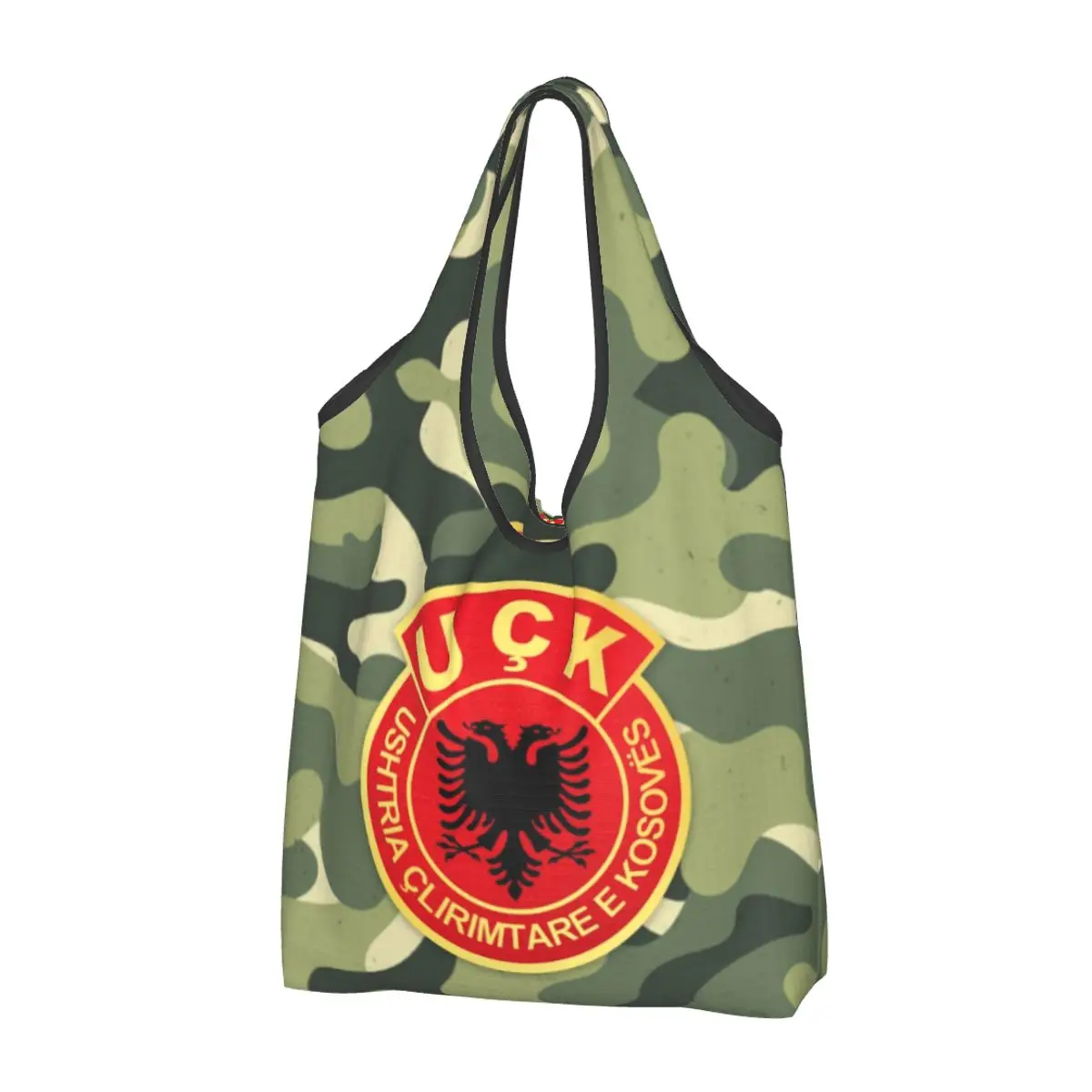 Cute Old Albania Flag UCk Shopping Tote Bag Portable Kosovo Liberation Army Grocery Shopper Shoulder Bag