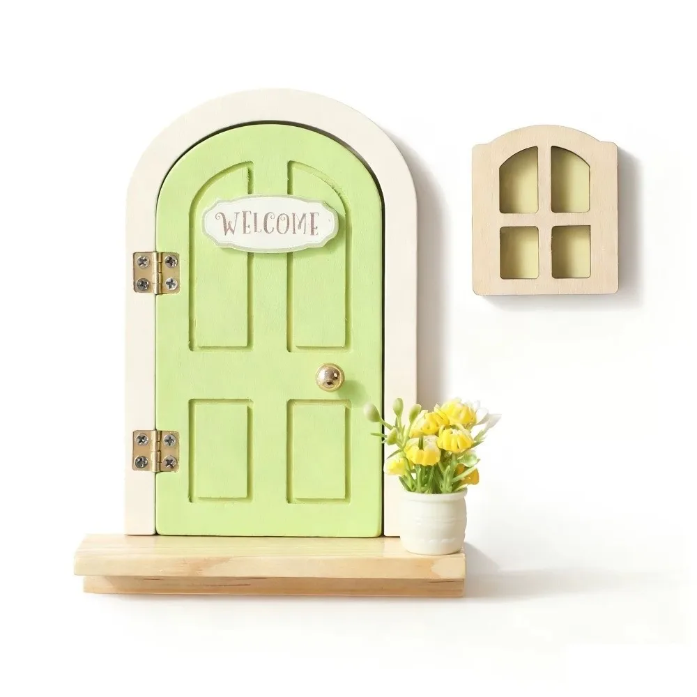 Glows in The Dark Window Dollhouse Home Decorations Mini Funny Fairy Elf Door Creative Wooden Mouse Hole