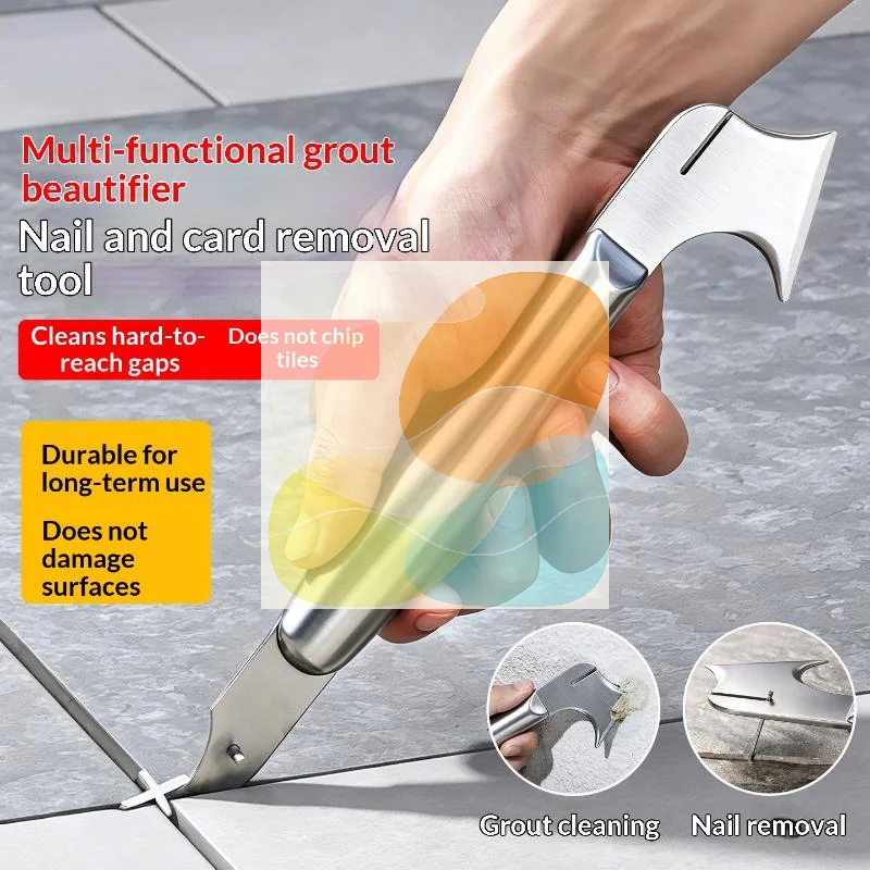 Stainless Steel Tile Gap Hook Knife Scraper Multifunctional Floor Nail Puller Hand Tool for Bathroom Kitchen Tile Repair Work