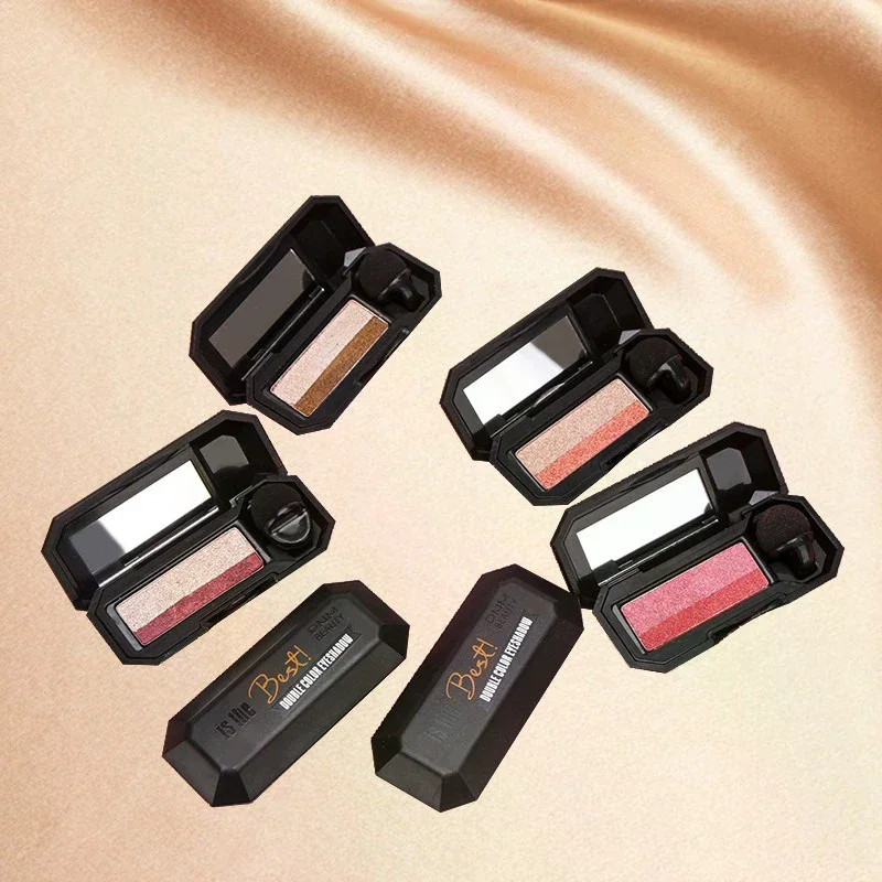 Paleta do makijażu oczu z brokatem, dwukolorowa, z lusterkiem i pędzelkiem, wodoodporna, długotrwała, kosmetyk z połyskiem.