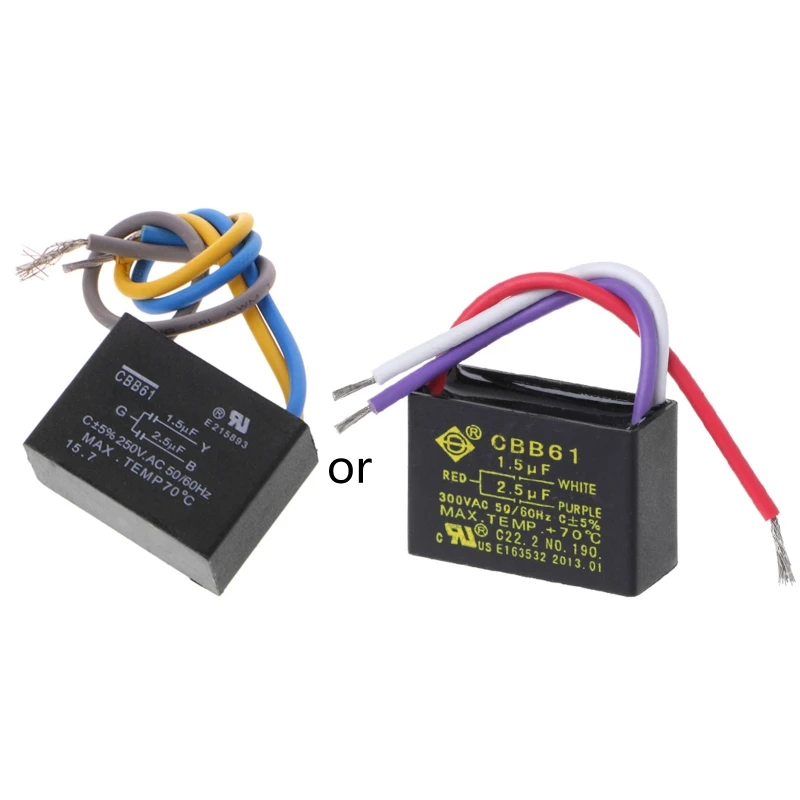 Black CBB61 1.5uF+2.5uF 3 Wires 250V 50/60Hz Capacitor For Ceiling Fan