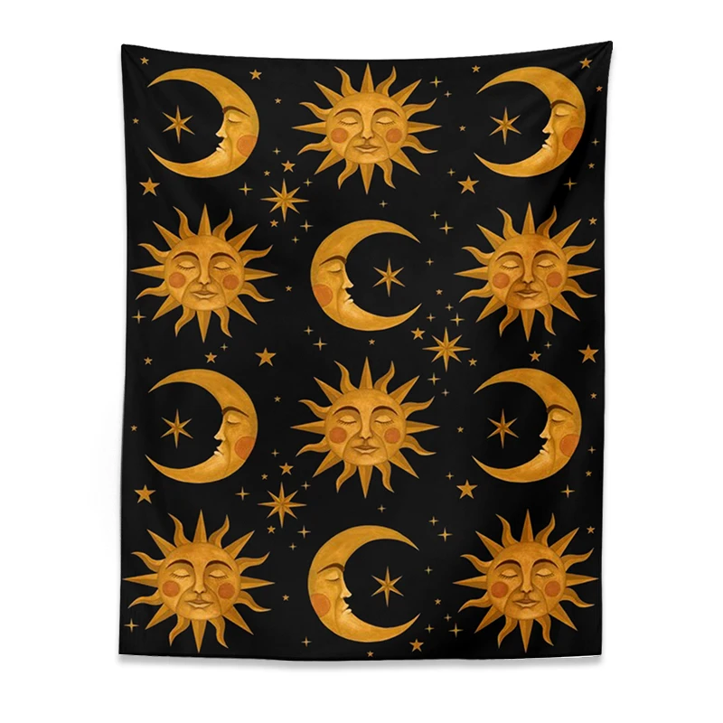 Sun Moon Tapestry Wall Hanging Tarot Mandala Black Astrology divinazione copriletto tappetino da spiaggia Hippie tappeti da parete coperta per