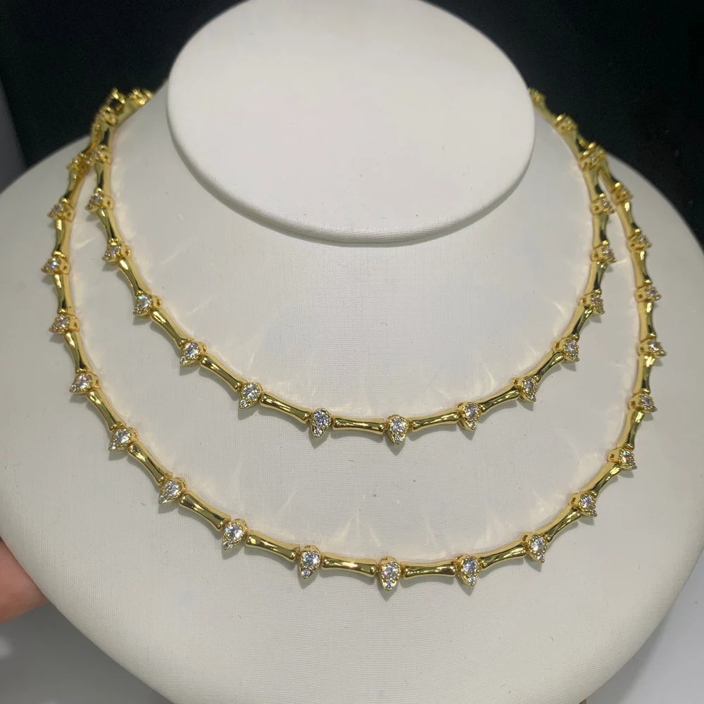

New 41cm Bamboo Joint Water Drop 5A Cubic Zirconia Tennis Necklaces for Women 18K Gold Plated Color Fashion Jewelry for Party