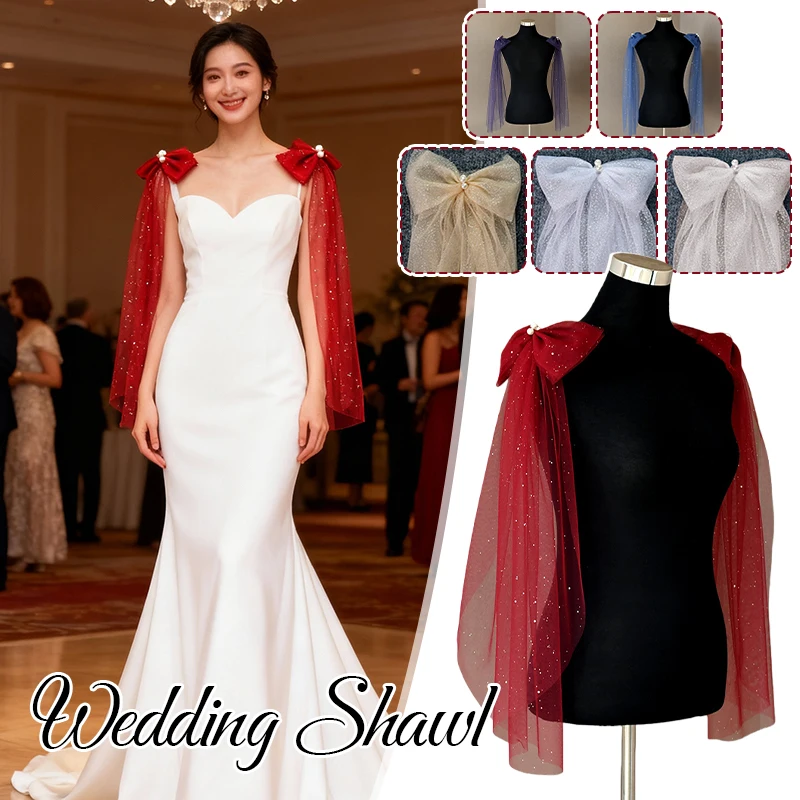 المرأة أنيقة القوس عقدة تول غزل الكتف غطاء للذراع شال الزفاف يلتف العروس الزفاف مأدبة فستان الكتف ديكور الإكسسوار