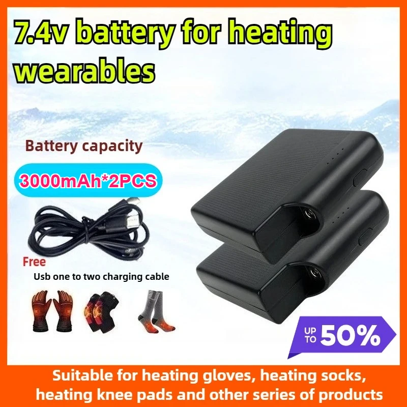 

For Heated Gloves Suitable for Heated Insoles Socks Scarves and Clothing Portable Mobile Power Supply 7.4V 3000mAh Battery