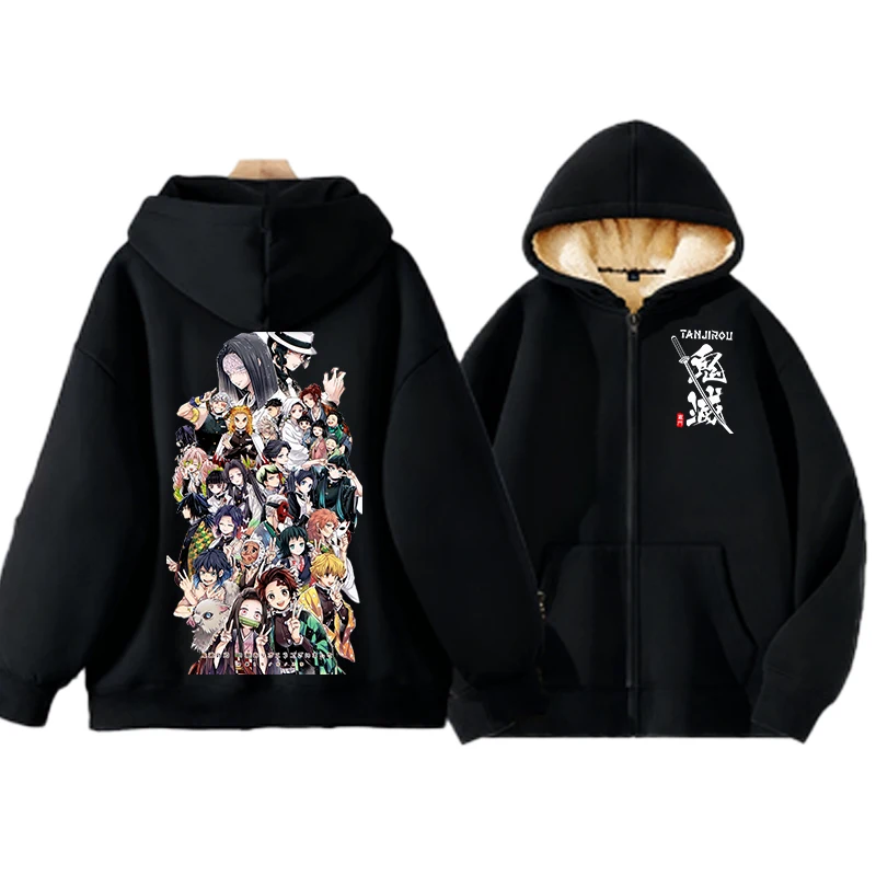 

Demon Slayer Adult Hoodies Jacket Winter Thick Long Sleeve Pullovers Tops Fashion Anime Giyu Tomioka Tanjiro Zip Coat Streetwear