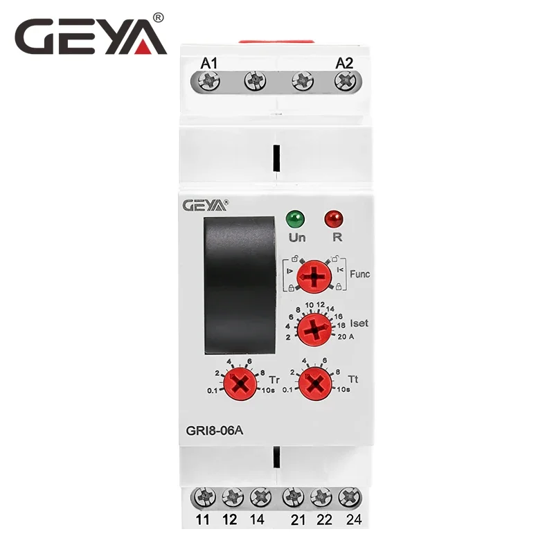 GEYA GRI8-06 AC DC Current Sensor Relay 2NO2NC 8A Current Monitoring Relay 24V-240V Wide Range Operating Voltage