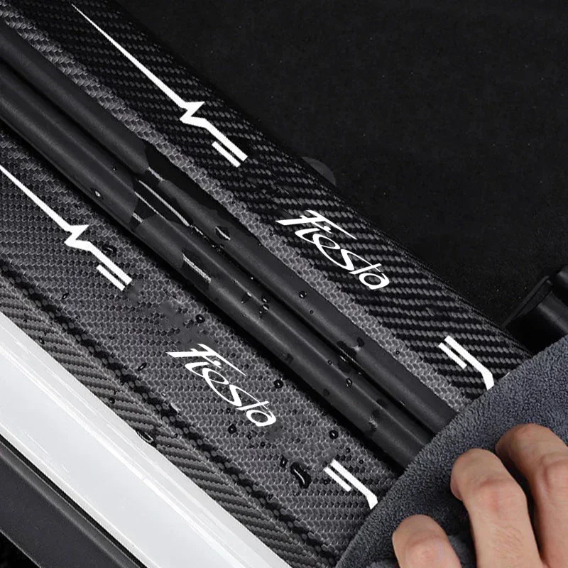 Carbon Fiber Car Door Threshold Anti Scratch Sticker For Fiesta Badge Side Trunk Tailgate Sill Decals Strip Tape Accessories