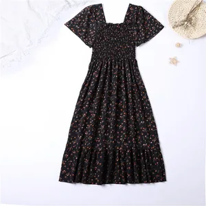 Chiffon -Kleid für Frauen, Kurzarm, elastische Taille, Blumen, Plissee, Rückenlehne, lässig, Frühling und Sommer 6 Hauptverkäufe kurze Kleider gedruckt - №5