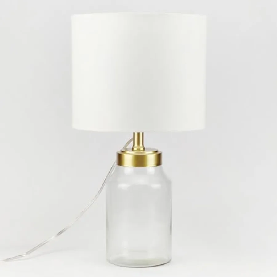 

20" H Clear Glass Fillable Table Lamp with White Shade Bulb Not Included