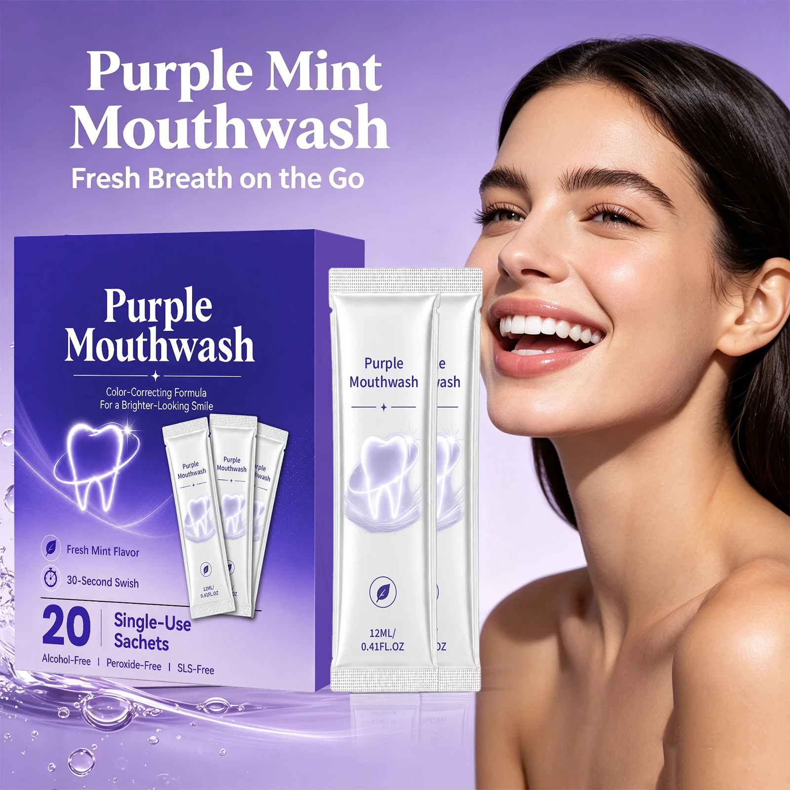 Purple Mouthwash Color-Correcting Teeth Brightening Mouth Wash Fresh Breath Portable Oral Rinse Alcohol-Free Mouthwash Oral Care