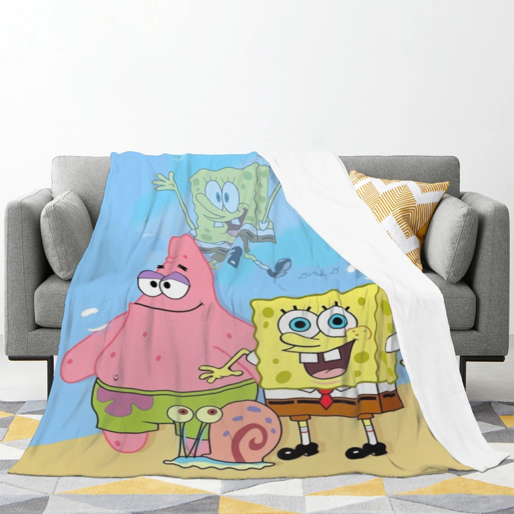 SpongeBob Medium Blanket Soft comforter sets throw for Couch Warm Flannel Blankets Bedroom Décor