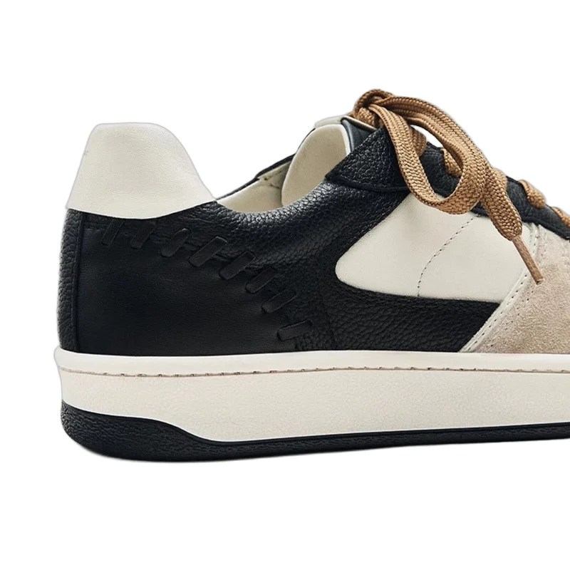 Dave&Di Minimalist Color Matching Genuine Leather Casual Shoes Women's Flat Shoes Retro Sneakers Versatile Training Shoes Women
