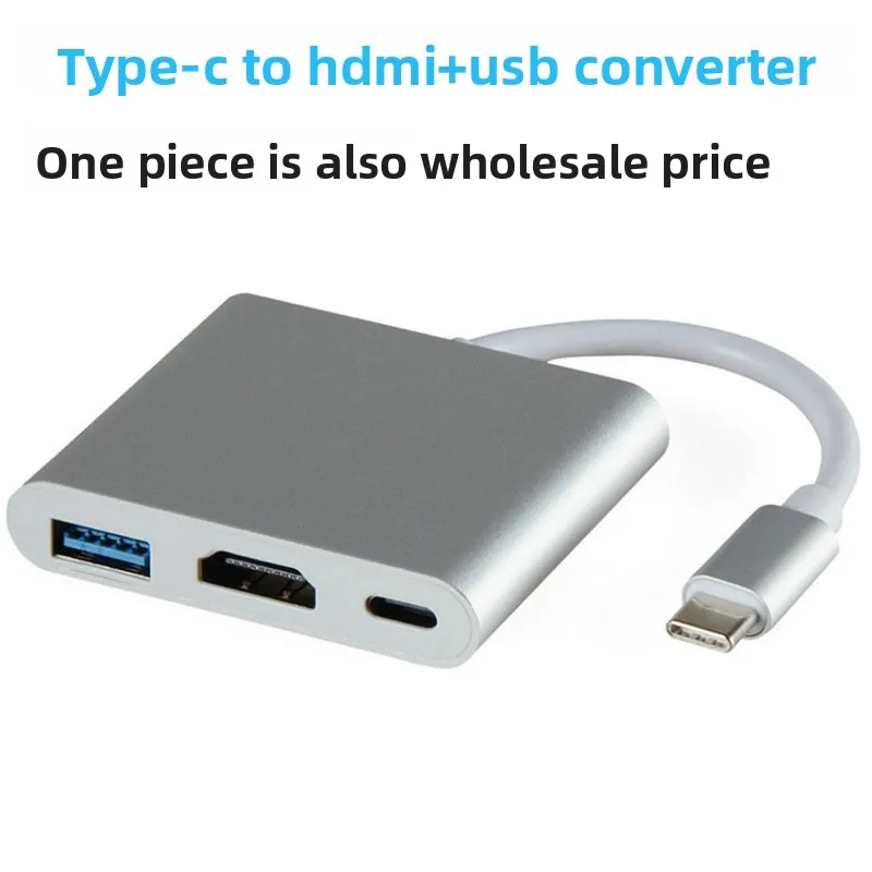 

Type-C to HDMI 3-in-1 4K Converter Aluminum Case 3.0 PD Charging Adapter Docking Station HD USB
