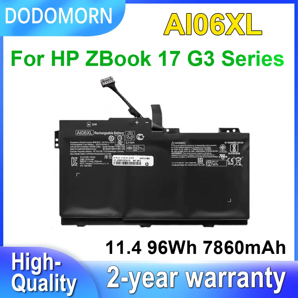 

DODOMORN AI06XL Battery For HP ZBook 17 G3 Series Laptop Batteries HSTNN-LB6X 11.4 96Wh 7860mAh Rechargeable High Quality