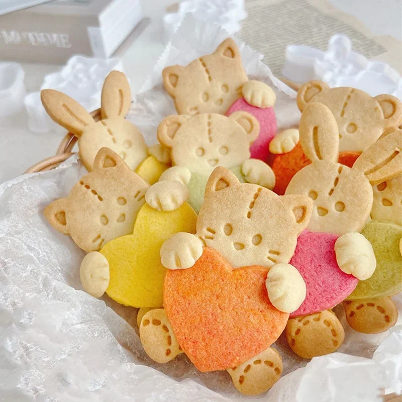 Valentine\'s Day Love Cat Rabbit Biscuit Cutter Mould DIY Baking Fondant Icing Frosting Cookie Embosser Mold Cake Decorating Tool