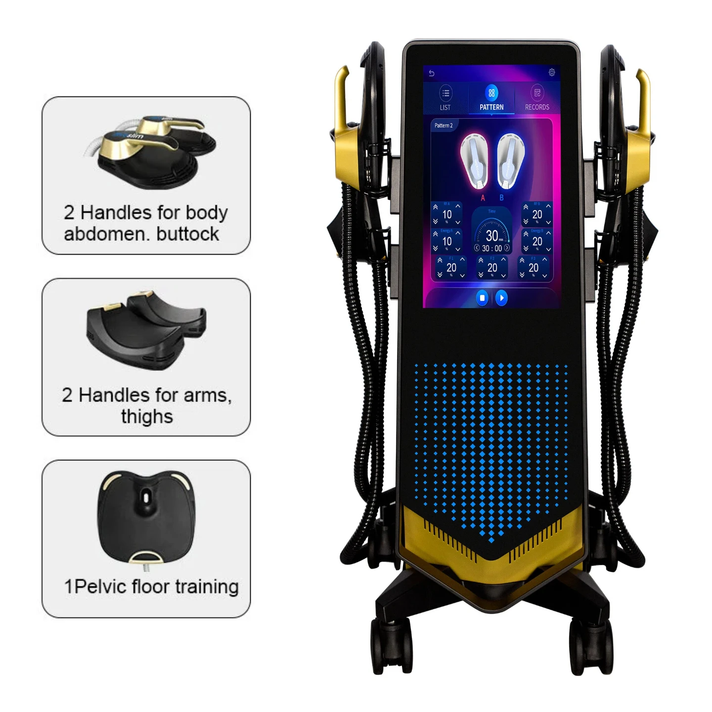 

Black Gold Multifunctional Upright Magnetic Body Slimming And Shaping Machine EMS For Reducing Cellulite Beauty Salon Equipment