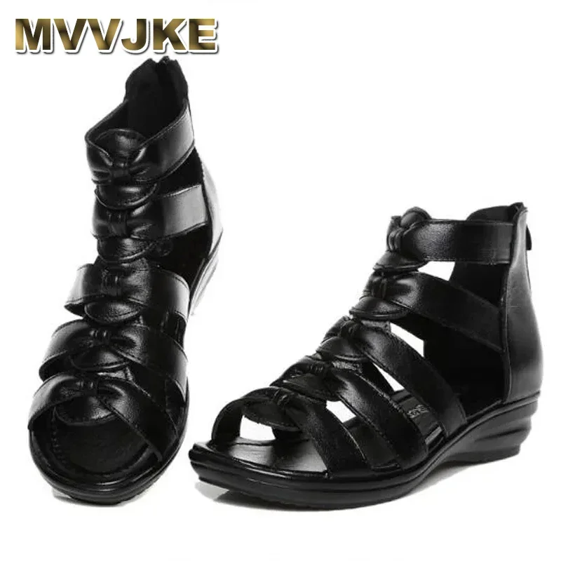 

Genuine Leather Sandals Women Wedges Gladiator Sandals Woman Comfortable Summer Shoes Ladies Platform sandals Plus Size C298