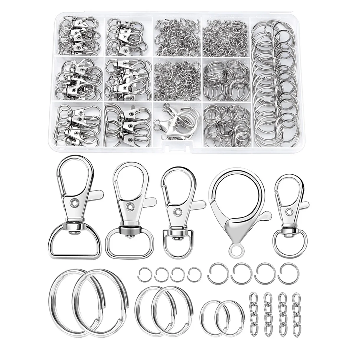 مجموعة صنع سلسلة المفاتيح ABQR - مشبك سلسلة مفاتيح مع حلقة مفاتيح، خطاف دوار، حلقة قفز وسلسلة موسع للحرف اليدوية، مشاريع DIY