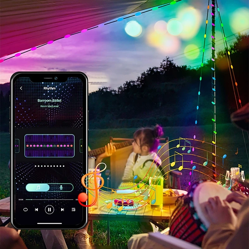 5m 33LEDs Solar String Light RGB Camping Light Outdoor Waterproof Emergency Charging Tent Atmosphere Light String  Garden Decor