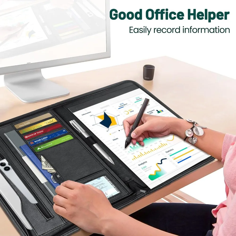 ผลงานธุรกิจสำหรับผู้ชาย 10 "x 13.5"แฟ้ม Padfolio พร้อมซิป, โฟลิโอหนังเทียมสำหรับใบสมัคร, เอกสาร, โทรศัพท์, แท็บเล็ต,