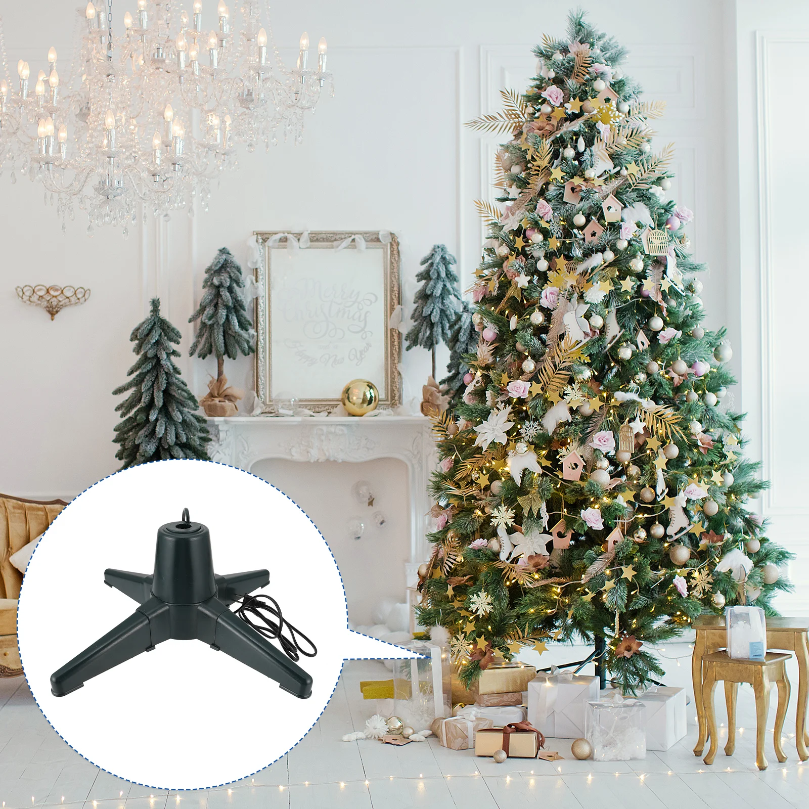 

1Pcs Electric Christmas Tree Stand Rotatable Base Stable Non Slip Support Us Plug Electric Christmas Tree Base