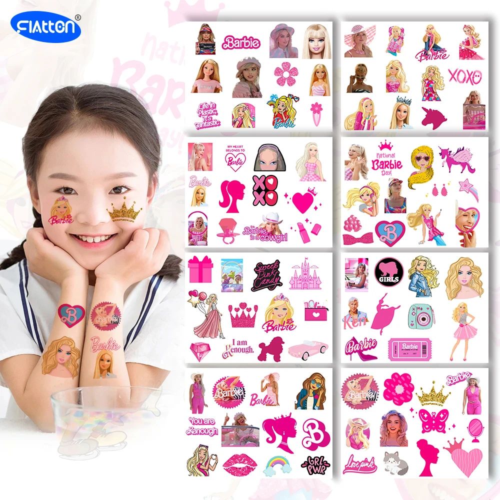 

Barbie Tattoos Sticker for Adults and Kids, Body Art, Cartoon Fake, Temporary Tattoo, Make Up Toys, Decoration Gifts, 4Sheets