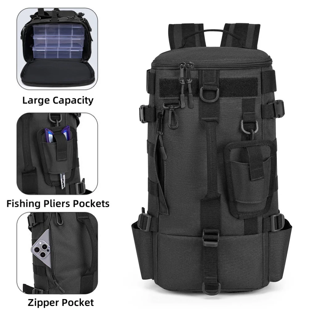 

Waterproof fishing backpack 600D outdoor camping hiking travel bag large capacity with fishing pliers pockets 42 22 17cm