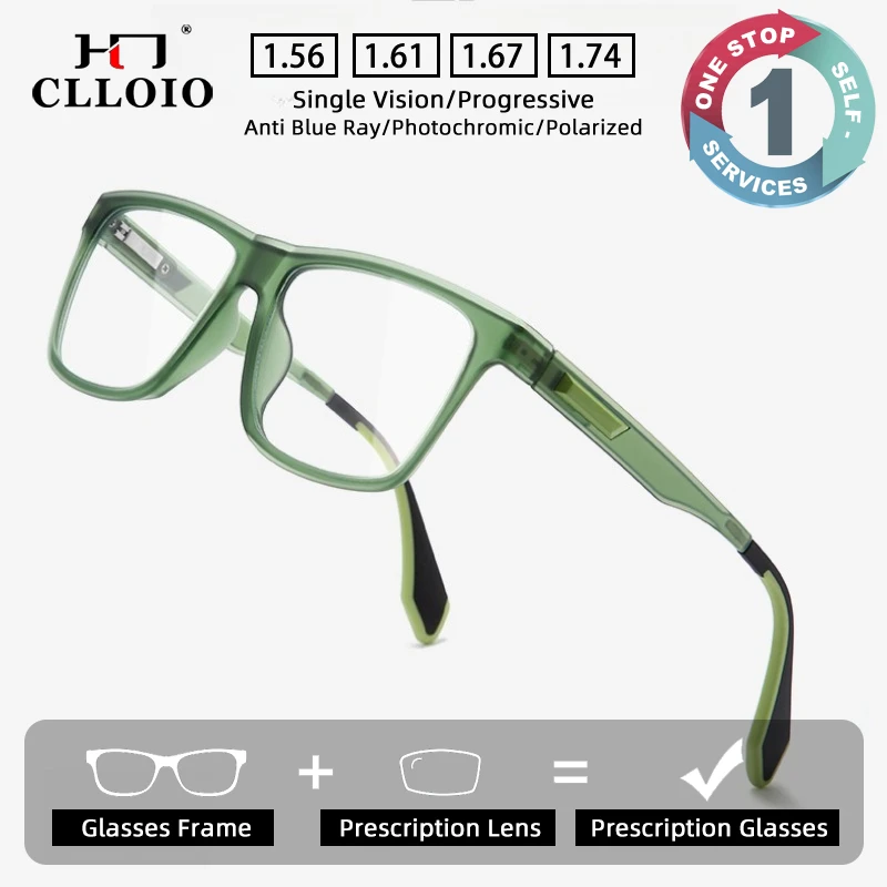 

CLLOIO Classic Vintage Durable Prescription Glasses Blue Light Blocking Myopia Glasses TR90 Square Progressive Reading Eyewear
