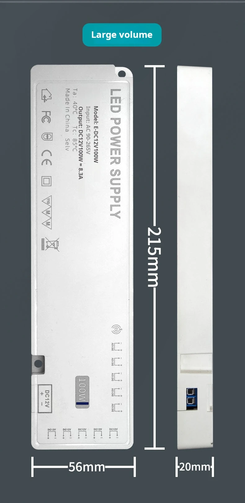 Ultradünnes DC12V 36W 60W 100W Netzteil AC110V 260V Transformator LED-Treiber für Schrankbeleuchtung – Detail 6