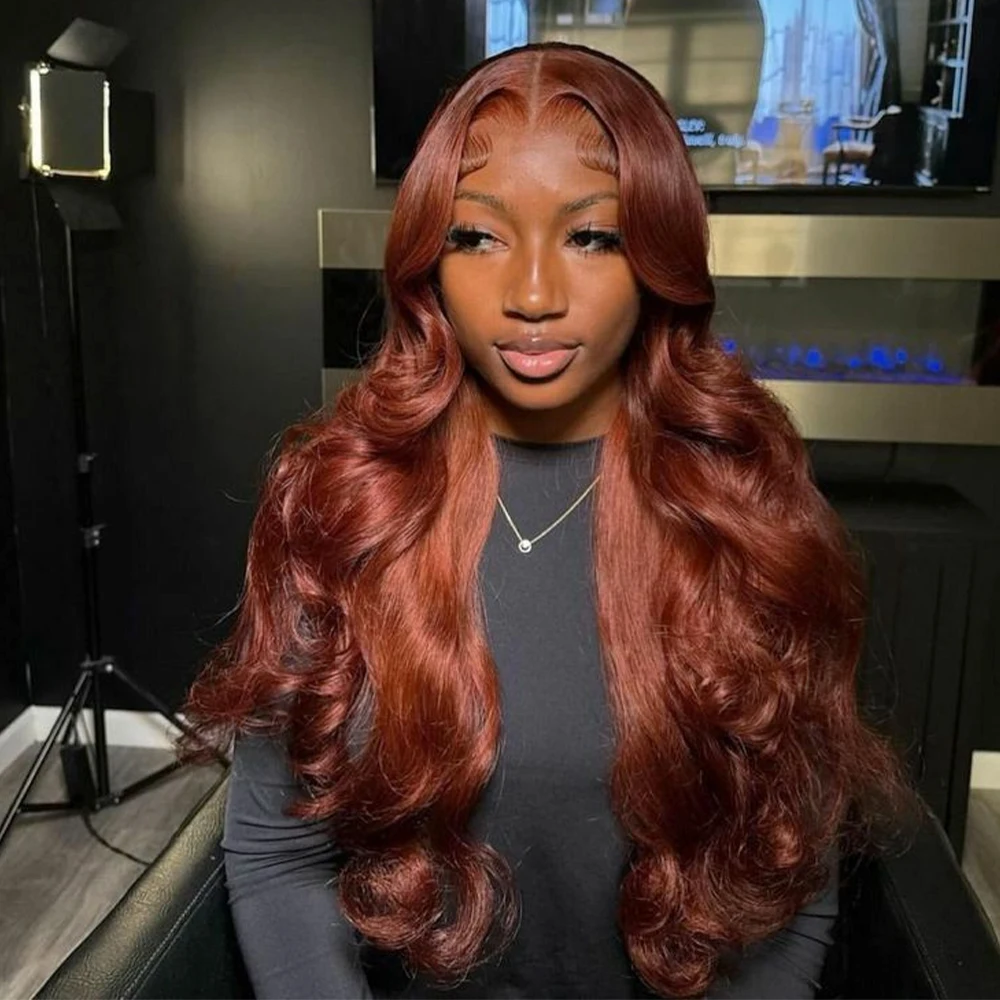 

Красновато-коричневый парик фронта шнурка 13x4, предварительно выщипанные человеческие волосы с объемной волной ребенка, 13x6 HD, парики из натуральных волос на шнуровке спереди