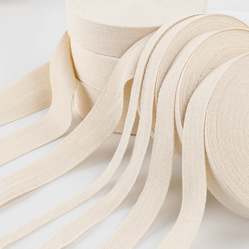 Beige Cotton Webbing Herringbone Twill Tape 10mm/15mm/20mm/25mm/30mm/40mm/50mm/60mm Ribbon for Bag Clothes Home Textile 50y