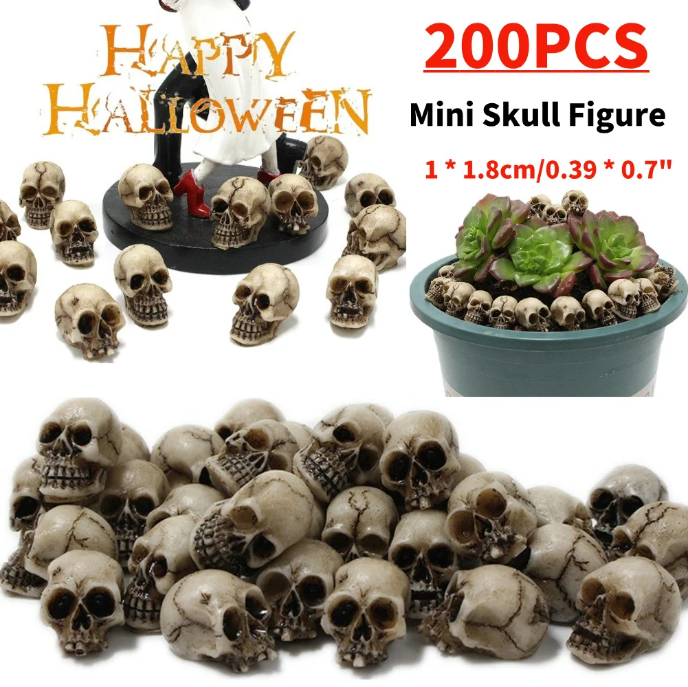 

200PC Halloween Gothic Skull Sculptures Collectable Decorative Skeleton Model Festival Theme Landscape Garden Potted Plant Decor