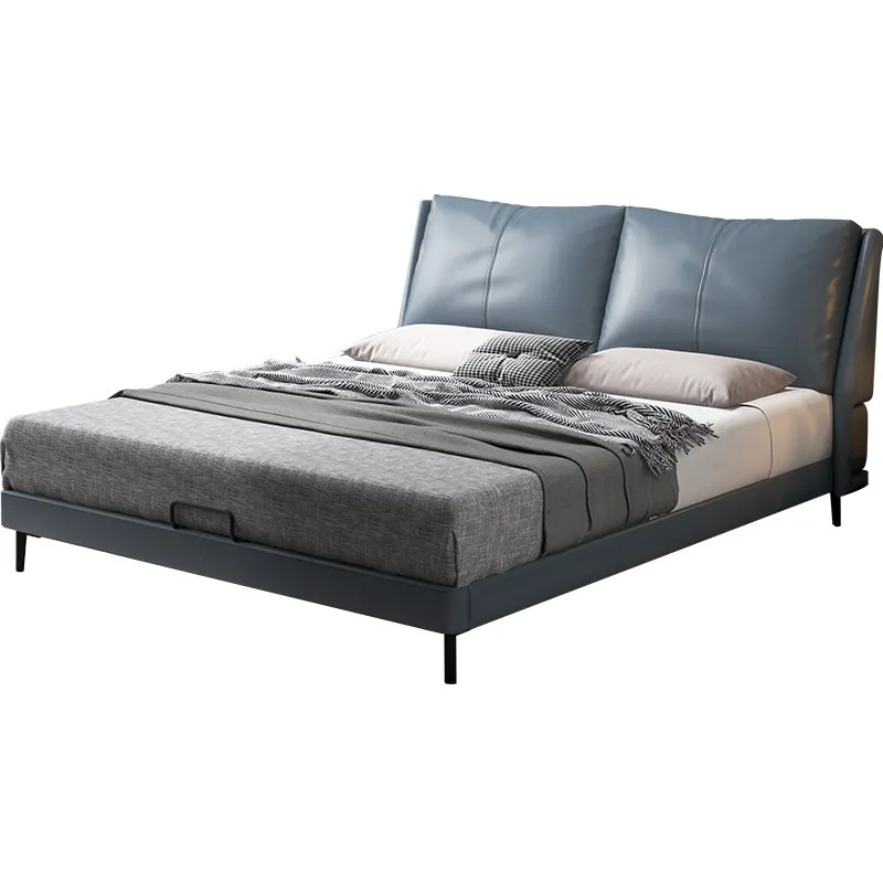 

Italian style, minimalist, leather bed, master bedroom, simple, small apartment, soft bag